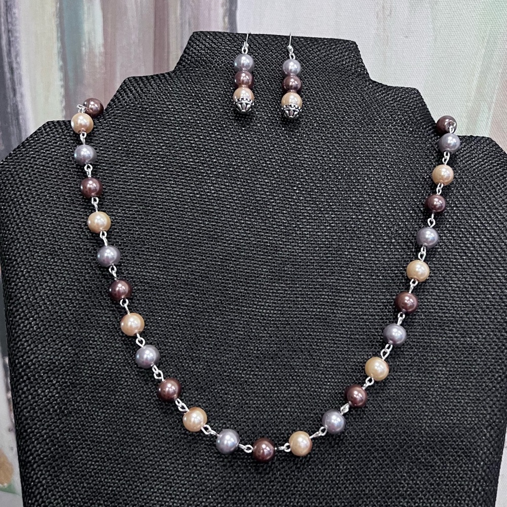 NWOT - Elegant Faux Pearl Necklace and Earring Set